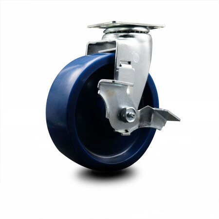 Service Caster 6 Inch Solid Polyurethane Swivel Caster with Ball Bearing and Brake SCC SCC-20S620-SPUB-TLB